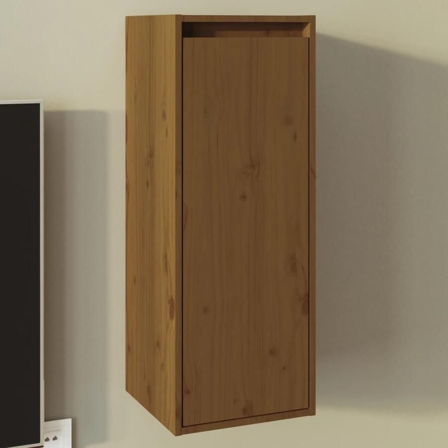 The Living Store Wandkast 30x30x80 cm massief grenenhout honingbruin Hangkast Wandkast Boekenplank Grenoble Hout Bruine Kast