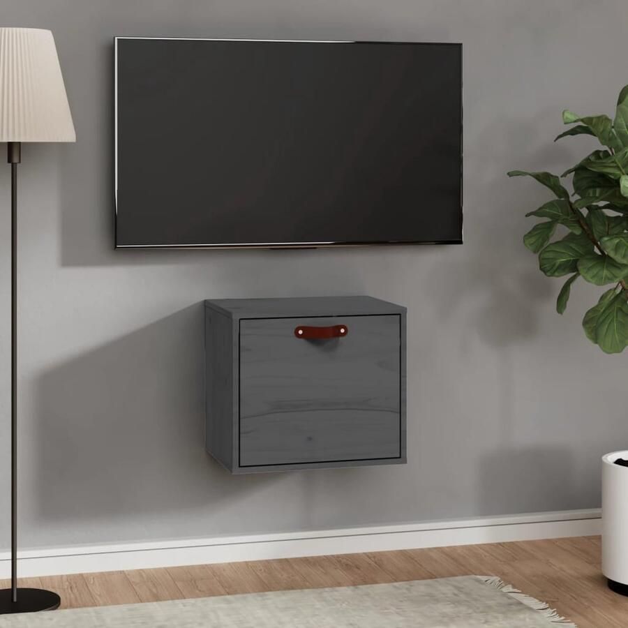 The Living Store Wandkast 40x30x35 cm massief grenenhout grijs Wandkast Grenoble Hout Opbergkast Vintage Kast Salontafel