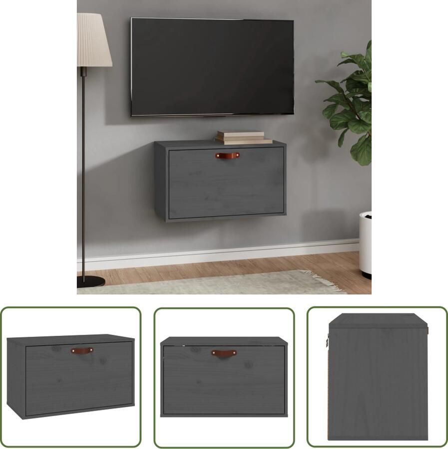 The Living Store Wandkast 60x30x35 cm massief grenenhout grijs Wandkast Grenoble Hout Grijze Kast Opbergkast Salontafel
