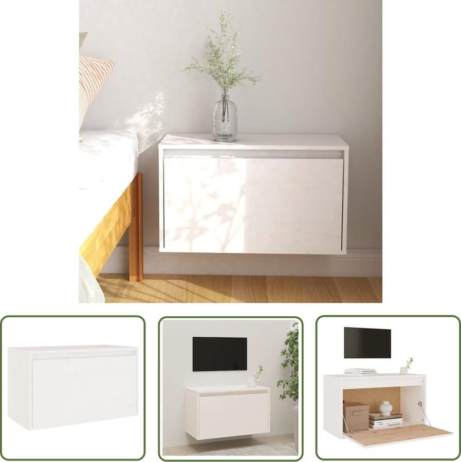 The Living Store Wandkast 60x30x35 cm massief grenenhout wit Zwevende Kast Wandkast Grenoble Hout Witte Kast Opbergruimte