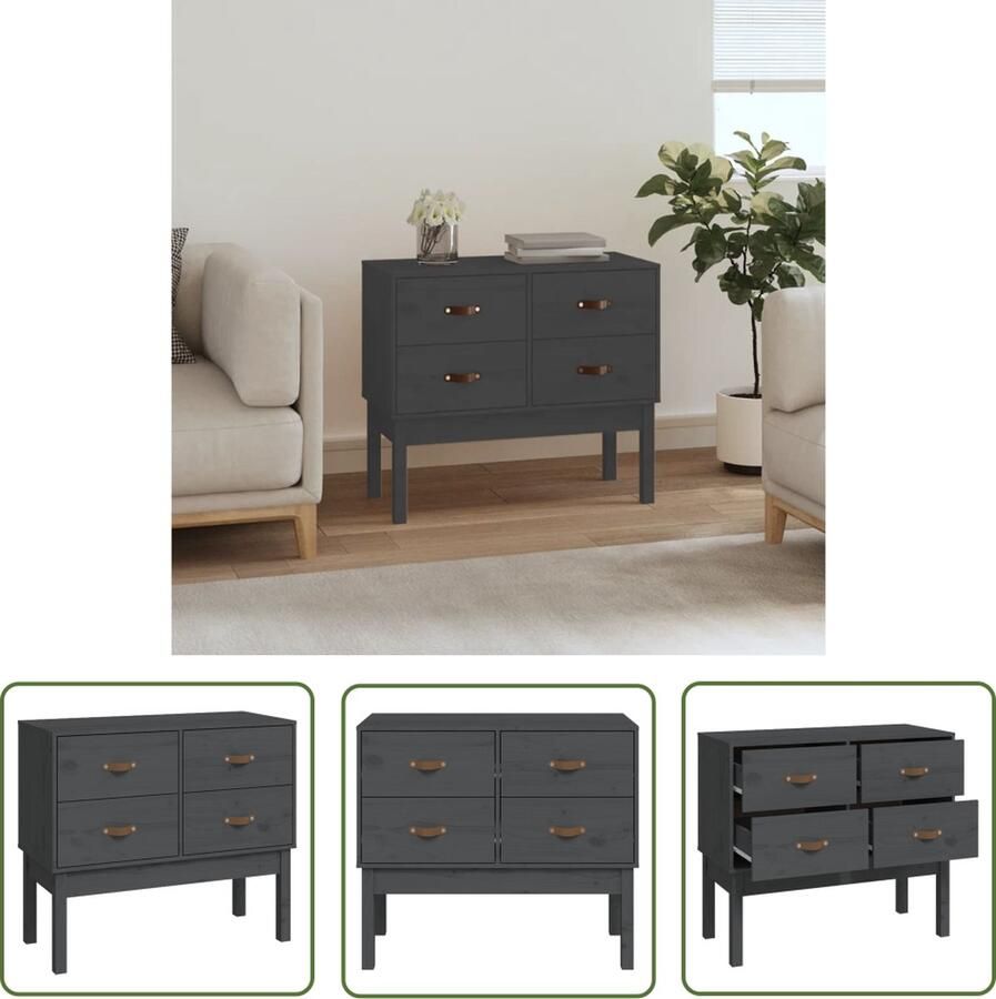 The Living Store Wandkast 90x40x78 cm massief grenenhout grijs Wandkast Grenoble Hout Opbergkast Living Room Furniture Salontafel