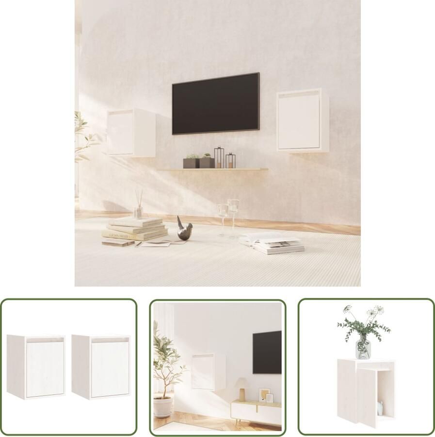 The Living Store Wandkasten 2 st 30x30x40 cm massief grenenhout wit Hangend Rek Wandkast Grenoble Hout Wit Meubilair Opbergkast
