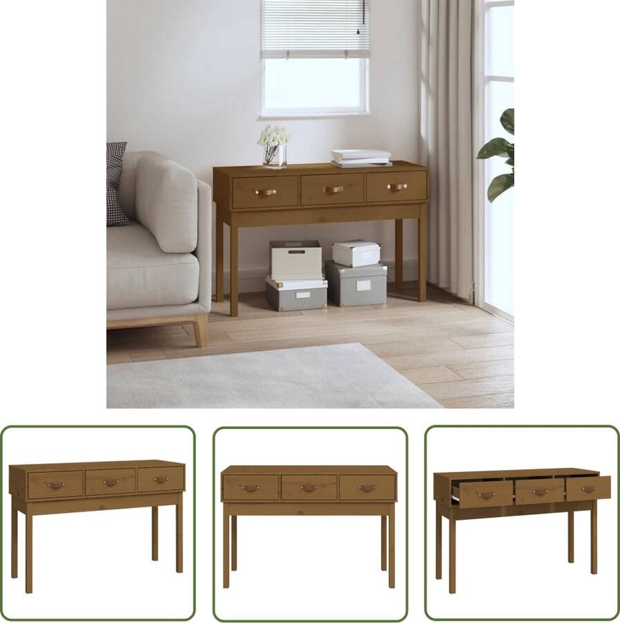 The Living Store Wandtafel Honingbruin 114 x 40 x 75 cm Massief grenenhout 3 lades Wandtafel Grenoble Hout Bijzettafel Salontafel Entreetafel - Foto 3