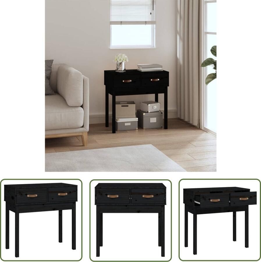 The Living Store Wandtafel Grenenhout 76.5 x 40 x 75 cm 2 lades Zwart Wandtafel Grenoble Hout Zwarte Kleur Bijzettafel Opslagruimte - Foto 3