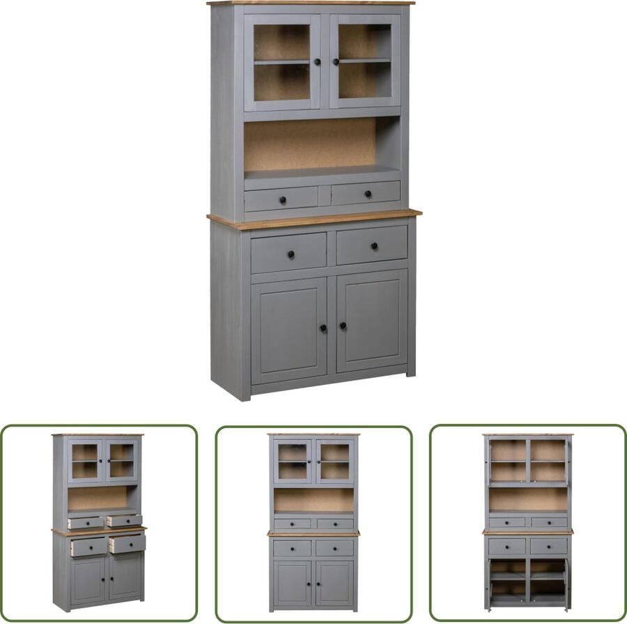 The Living Store Wandkast Grenenhout Grijs Naturel 93 x 40.5 x 180 cm Met opslag lades en deuren Hoge Kast Grenoble Houtsoort Grijze Kast Vintage Kast Landelijke Kast
