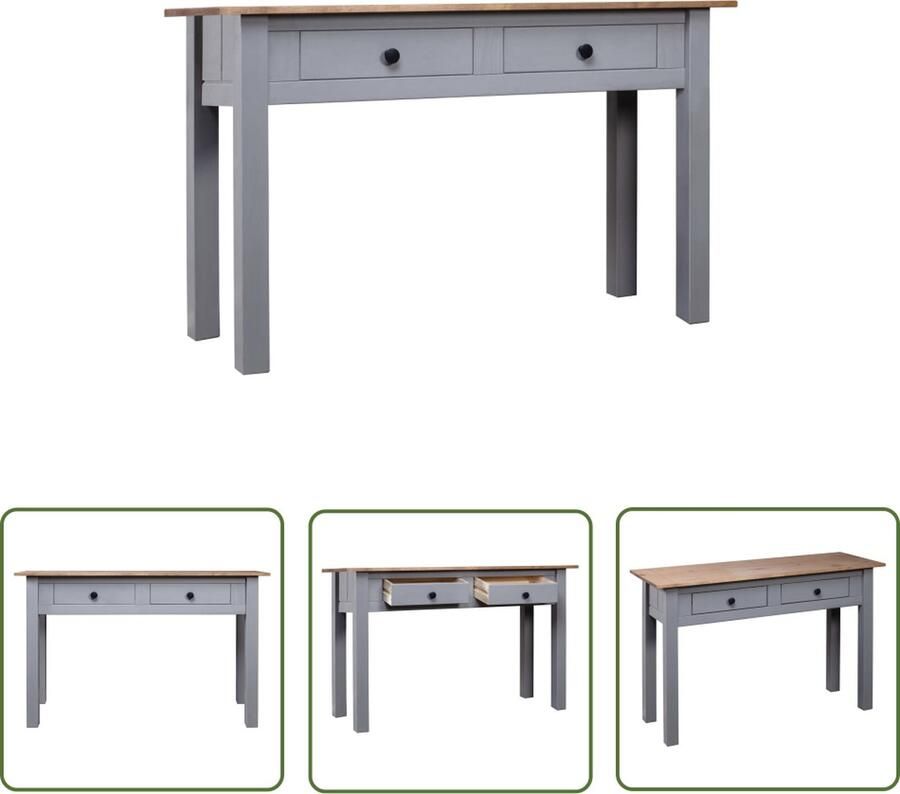 The Living Store Houten Wandtafel Grijs en natuurlijke houtkleur 110 x 40 x 72 cm Met 2 lades Wandtafel Grenoble Houtsoort Tv Stand Bijzetkast Sidetable - Foto 2