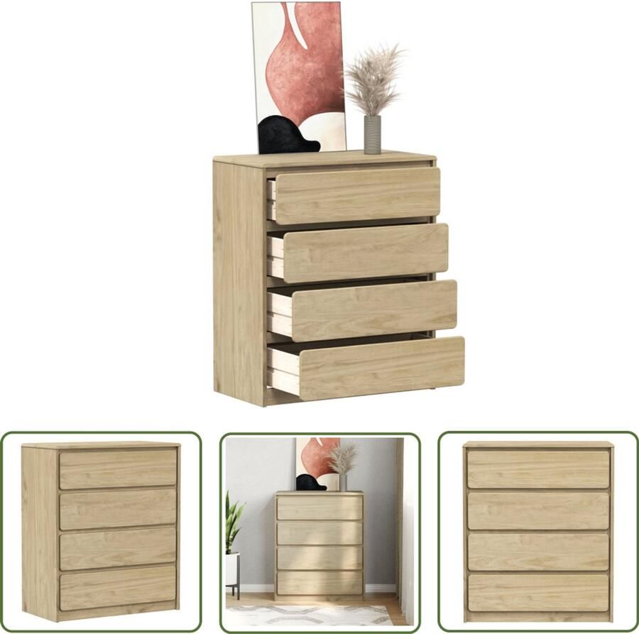 VidaXL Ladekast SAUDA 76 5x39x91 cm massief grenenhout eikenkleurig Ladekast Grenobleden Kast Vintage Kast Landelijk Interieur Salontafel