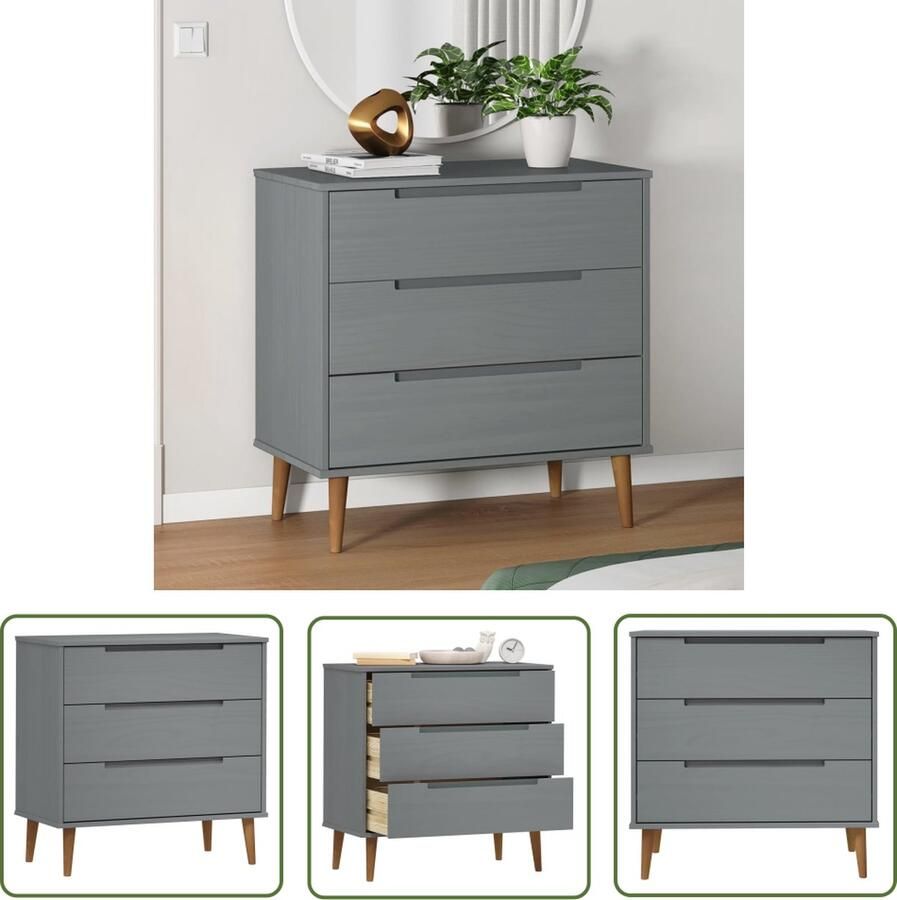 VidaXL Grenobleden Ladekast MOLDE 80x40x80 cm massief grenenhout grijs Scandinavisch Design Opbergkast Tv-meubel