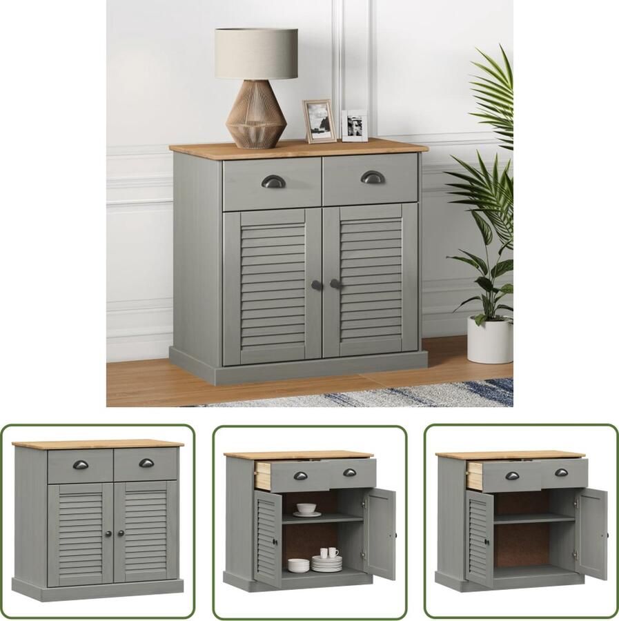 VidaXL Dressoir met lades VIGO 78x40x75 cm massief grenenhout grijs Dressoir Grenoblehouten Dressoir Vintage Dressoir Landelijke Dressoir Salontafel