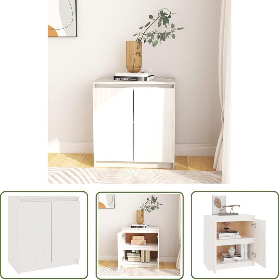 The Living Store Bijzetkast 60x36x65 cm massief grenenhout wit Bijzettafel Side Table Houten Kast Grenoblehouten Kast Wit Furniture