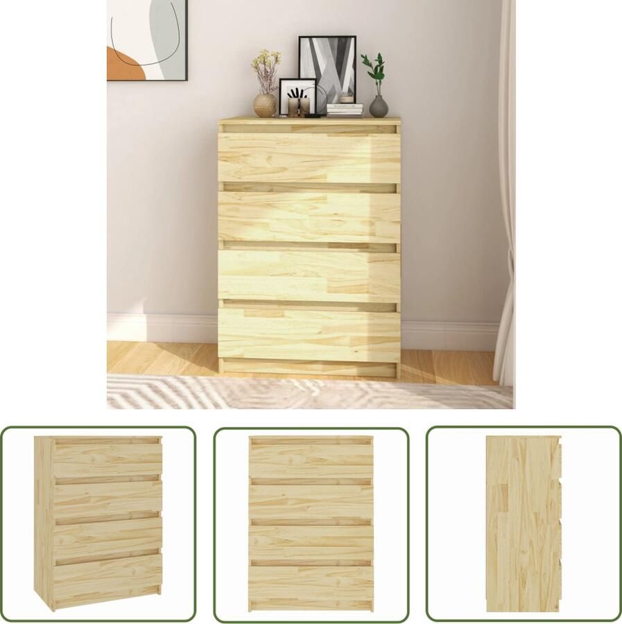 The Living Store Bijzetkast 60x36x84 cm massief grenenhout Ladekast Bijzetkast Opslagkast Houten Kast Grenenhouten Kast