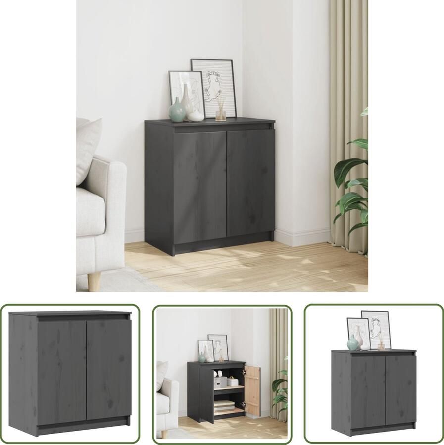 The Living Store Bijzetkast 60x36x65 cm massief grenenhout grijs Bijzetkast Compact Kast Grenoblehouten Kast Houten Kast Grijze Kast