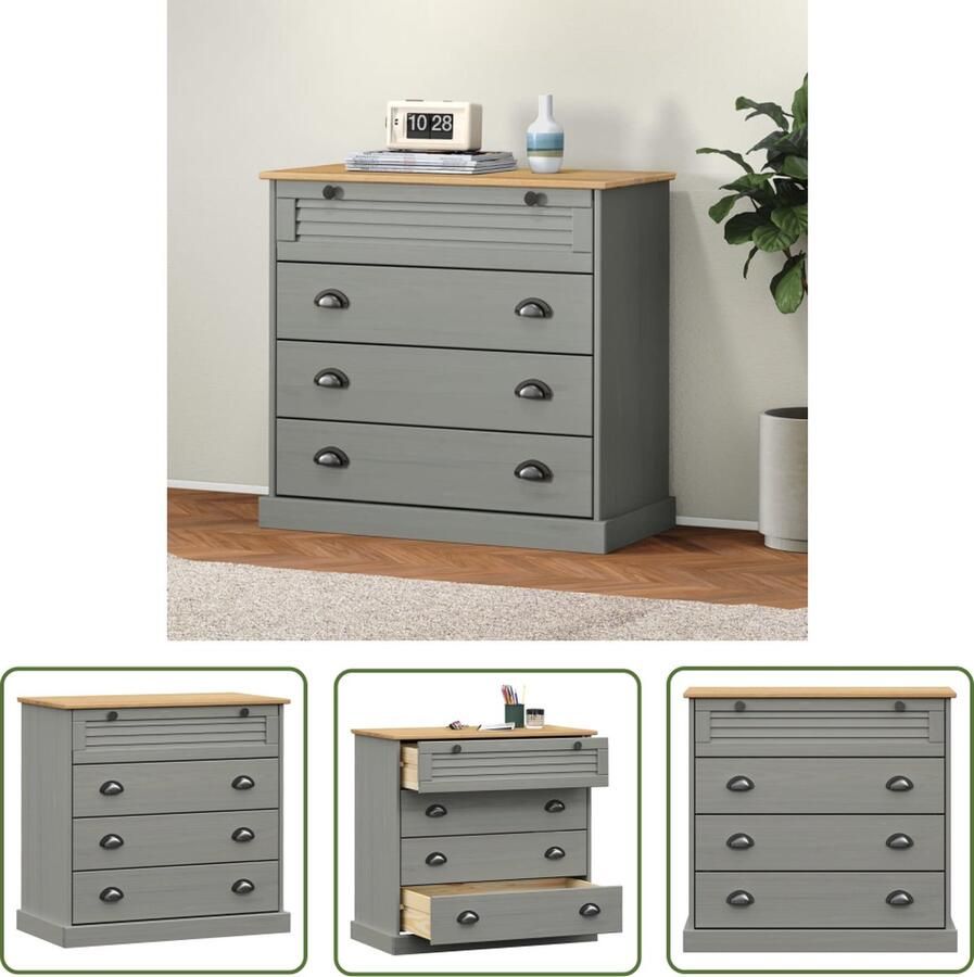 VidaXL Grenoblehouten Kast Ladekast VIGO 80x40x76 cm massief grenenhout grijs Houten Kast Opbergkast Vintage Kast