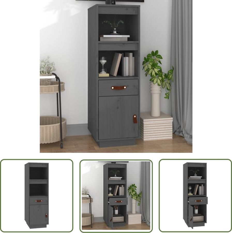 The Living Store Hoge kast 34x40x108 5 cm massief grenenhout grijs Hoge Kast Kasten Grenoble Hout Vintage Kast Salontafel