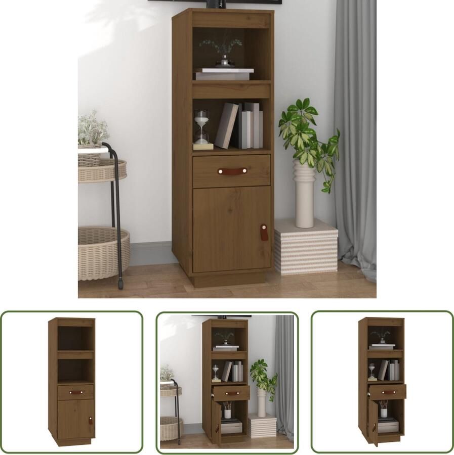 The Living Store Hoge kast 34x40x108 5 cm massief grenenhout honingbruin Hoge Kast Grenoble Hout Boekenkast Opbergkast Salontafel