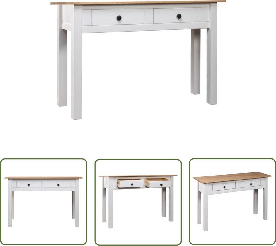 The Living Store Wandtafel Panama Range 110x40x72 cm massief grenenhout wit Wandtafel Grenoblenhout Witte Kast Bijzetkast Tv Stand - Foto 2