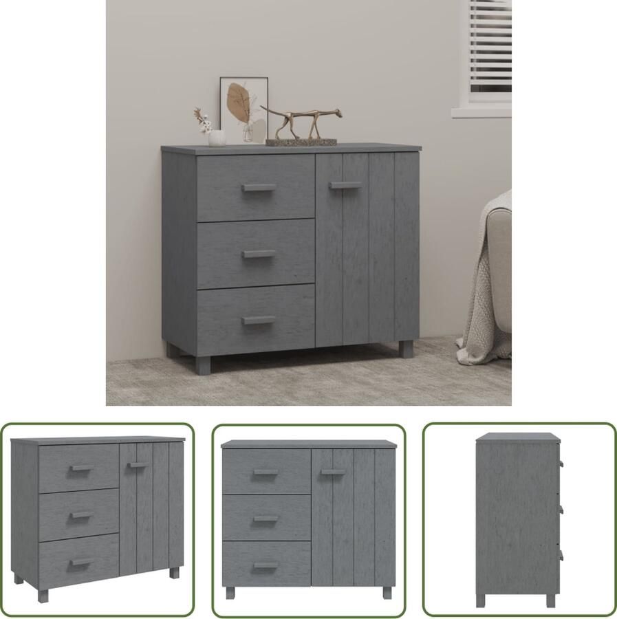 VidaXL Dressoir HAMAR 90x40x80 cm massief grenenhout donkergrijs Dressoir Griezenhouten Dressoir Grijze Dressoir Modern Dressoir Landelijk Dressoir