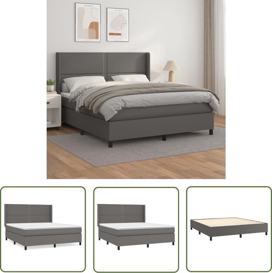 The Living Store Boxspring Bed Grijs Kunstleren Bed 203x183x118 128cm Pocketvering Matras 180x200x20cm Huidvriendelijk Topmatras 180x200x5cm Boxspring Bed Grijs Bed Kunstleder Bed Tweepersoonsbed Pocketed Spring Mattress