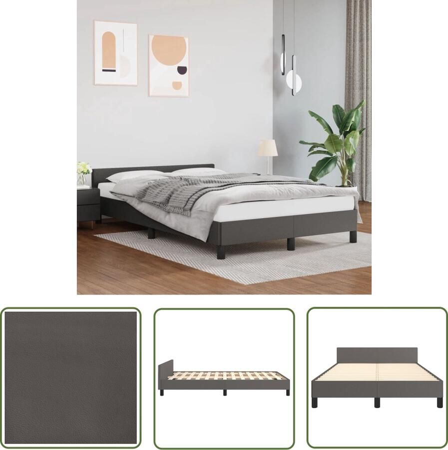 The Living Store Bedframe met hoofdbord kunstleer grijs 120x200 cm Bedframe Met Hoofdbord Bedframes Met Hoofdborden Bedframe Bed Slaapmeubel Bedbodem Ledikant Eenpersoonsbed Slaapbed Bedframes Bedden - Foto 2