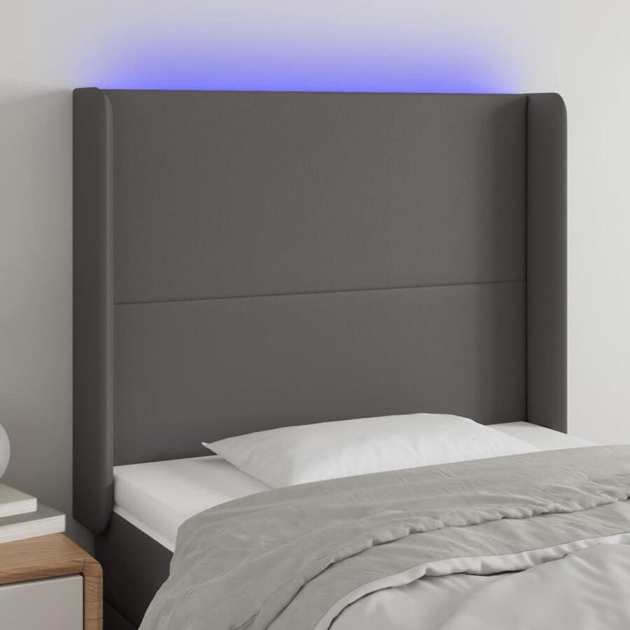 VidaXL Grijs Hoofdbord met LED 103x16x118 128 cm LED Hoofdbord Hoofdkussen Led Lamp Slaap Accessoires Sierlijke Headboard Bedroom Decor Grey Headboard - Foto 2