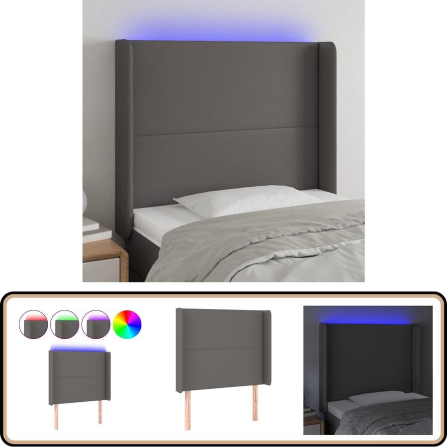 VidaXL Grijs Hoofdbord met LED 103x16x118 128 cm LED Hoofdbord Hoofdkussen Led Lamp Slaap Accessoires Sierlijke Headboard Bedroom Decor Grey Headboard