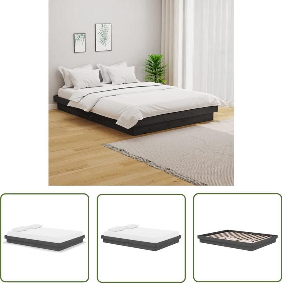 VidaXL Grijs Houten Bedframe 135x190 cm Houten Bed Frame Bed Frame 135x190 Rustic Bed Frame Grijs Bed Frame Massief Grenenhout