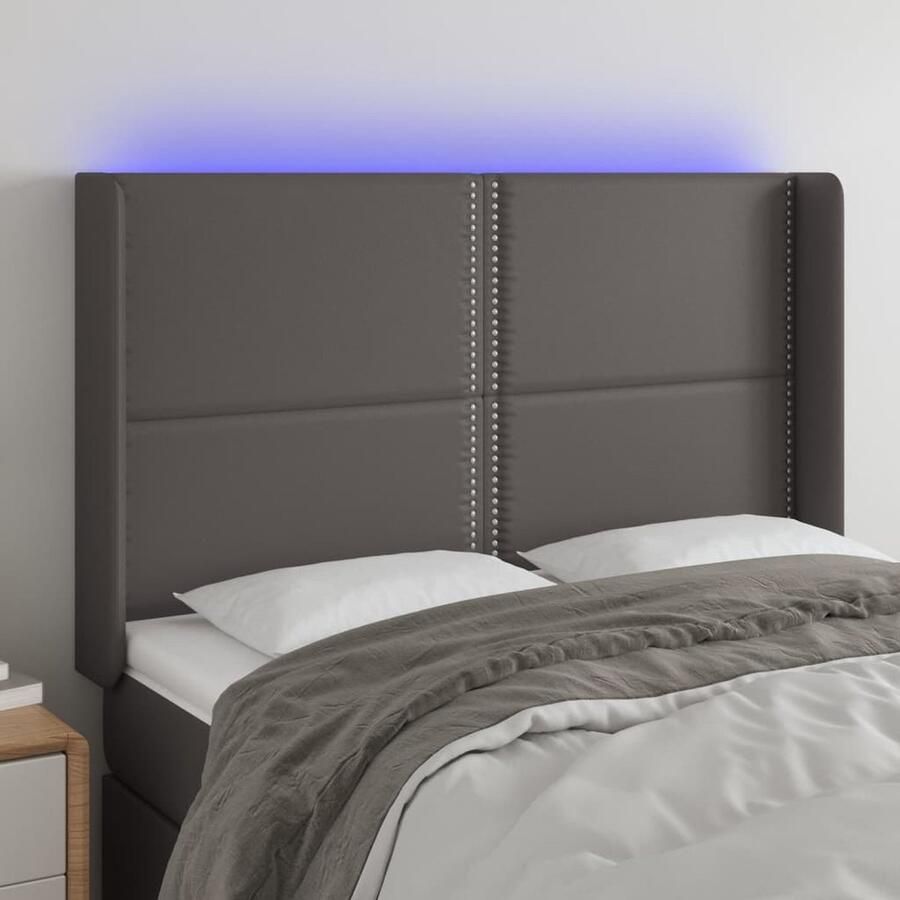 VidaXL Grijs Kunstlederen Hoofdbord met LED Hoofd Bord Led Hoofdbord Grijs Kunstleder Hoofdbord Led Lampen Hoofdbord Met Led Headboard Bedroom Decor - Foto 2