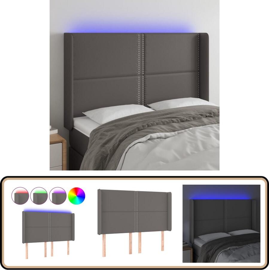 VidaXL Grijs Kunstlederen Hoofdbord met LED Hoofd Bord Led Hoofdbord Grijs Kunstleder Hoofdbord Led Lampen Hoofdbord Met Led Headboard Bedroom Decor