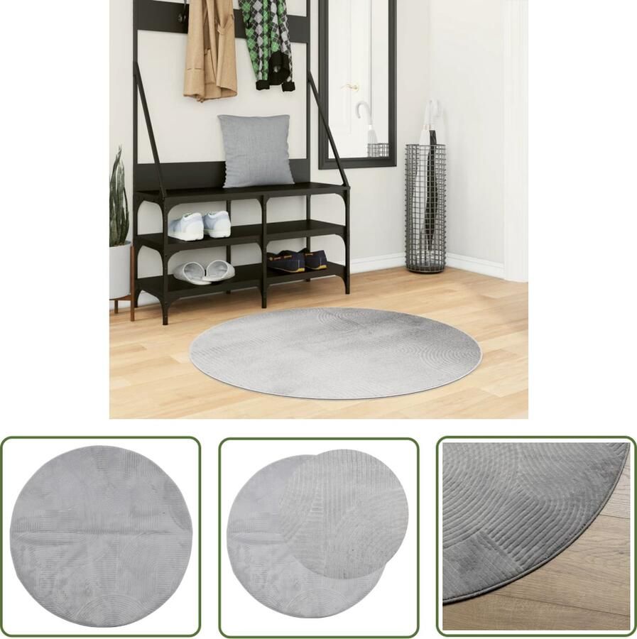 The Living Store IZA Vloerkleed 100 cm Grijs 100% polyester 8 mm poolhoogte Vloerkleed Grijs Vloerkleed Rond Vloerkleed Wollen Vloerkleed Zacht Vloerkleed
