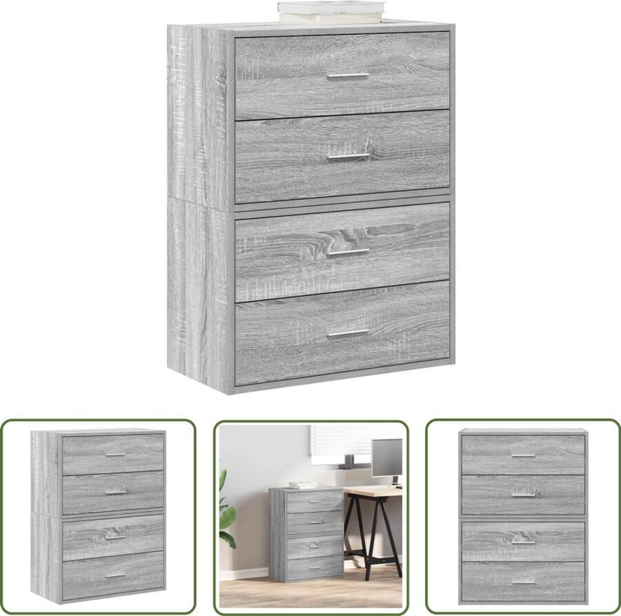 VidaXL Kasten met 2 lades 2 st 60x31x40 cm bewerkt hout grijs sonoma Kasten Grijse Kasten Houten Kasten Opbergkasten Dressoirs