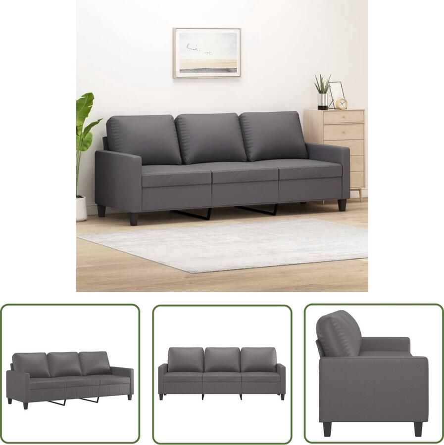 The Living Store 3-zitsbank Kunstleer Grijs 198 x 77 x 80 cm Stevig frame 3 Zits Bank Grijze Bank Kunstleder Bank Salon Meubels Banks Kopen
