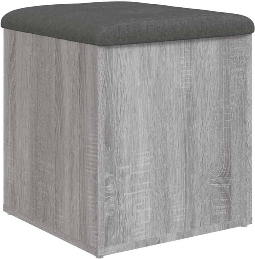The Living Store Opbergbankje 42x42x45 cm bewerkt hout grijs sonoma eikenkleurig Opbergbankje Opbergbankjes Schoenenbankje Halbankje