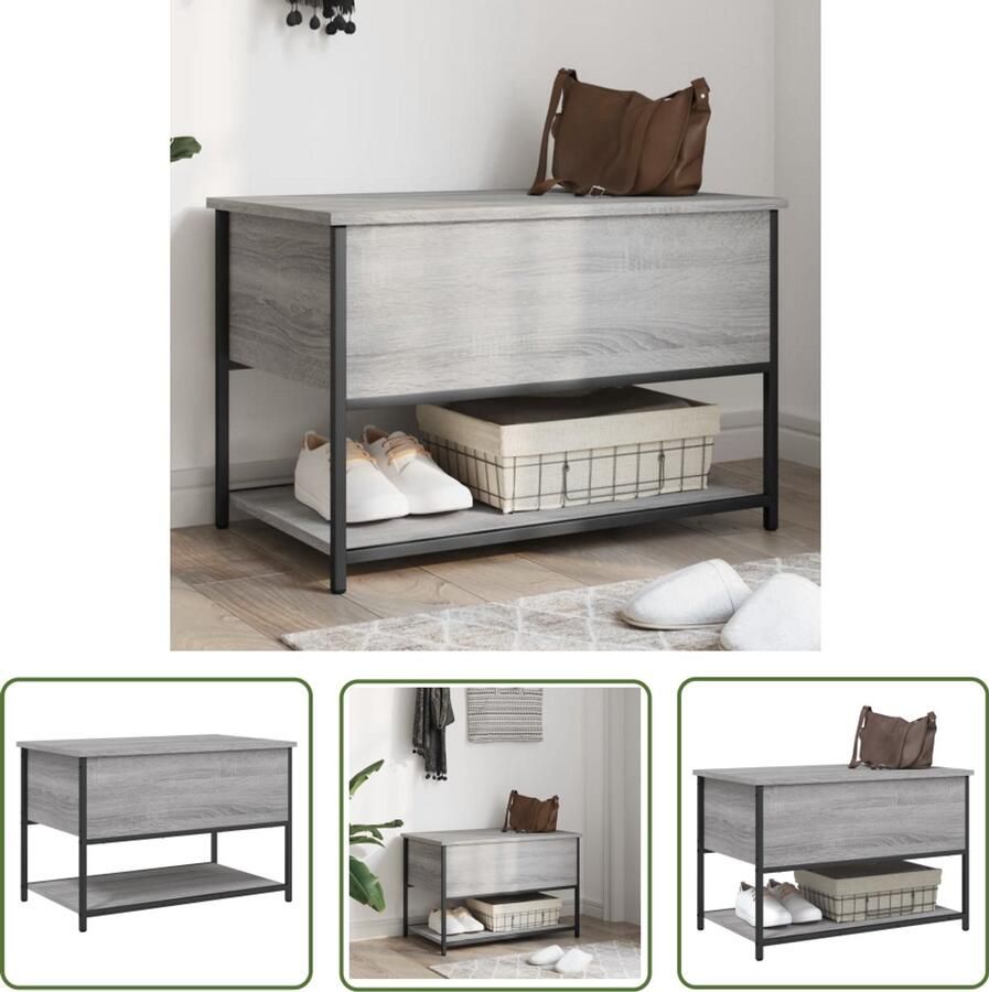 VidaXL Opbergbankje 70x42 5x47 cm bewerkt hout grijs sonoma eikenkleur Opbergbankje Grijze Bank Houten Bank Salontafel Entree Bank