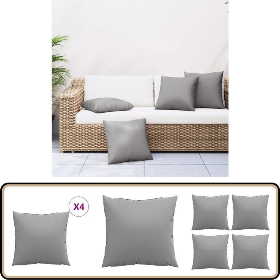 VidaXL Grijze Bankkussens Set van 4 (40x40 cm) Bankkussens Tuinstoelen Balkondecoratie Outdoor Meubilair Lounge Accessoires