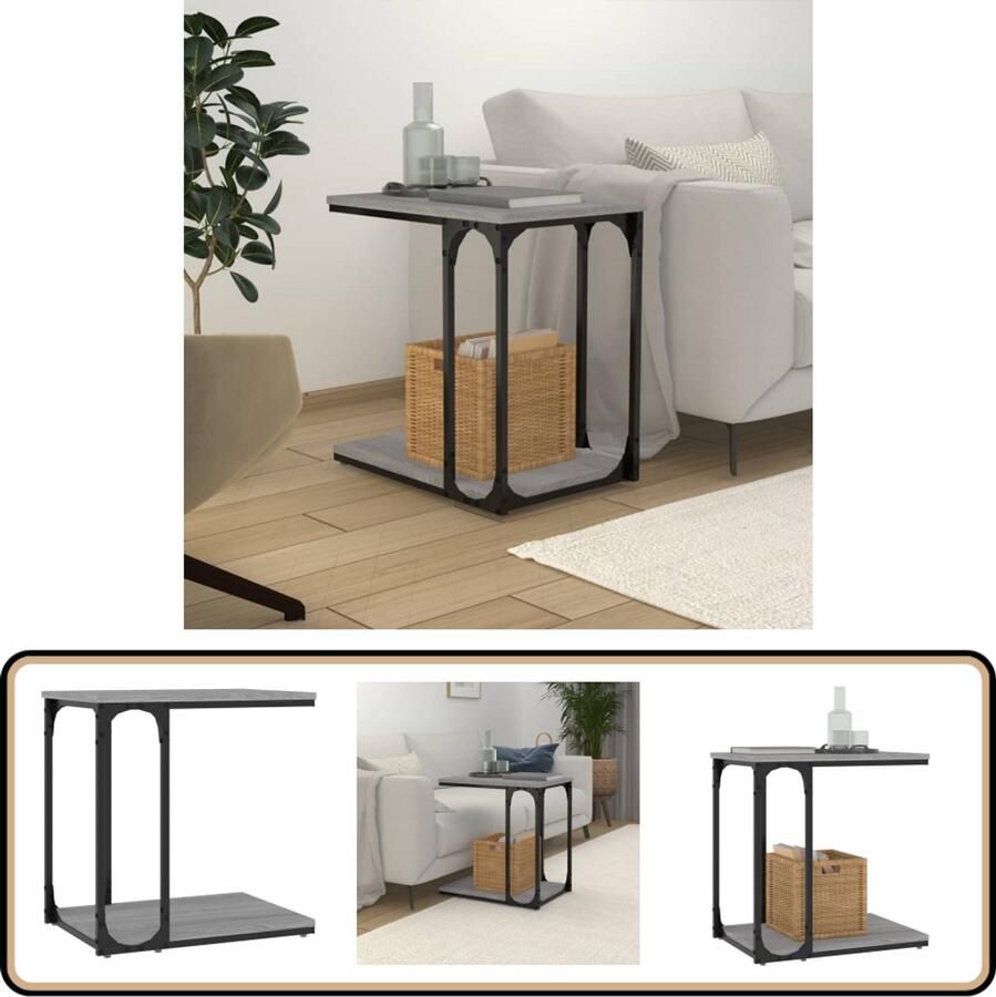 The Living Store Bijzettafel 50x35x52 cm bewerkt hout grijs sonoma eikenkleur Bijzettafel Industrieel Grijze Bijzet Tafel Houten Bijzettafel Salontafel Sidetable - Foto 2