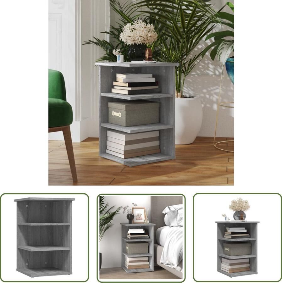 The Living Store Bijzetkast 35x35x55 cm bewerkt hout grijs sonoma eikenkleurig Bijzetkast Grijze Bijzetkast Houten Bijzetkast Salontafel Tv Tafel