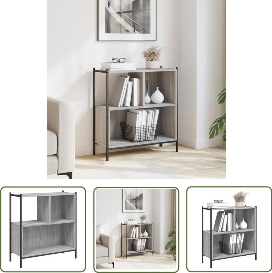 The Living Store Boekenkast 72x28x77 5 cm bewerkt hout grijs sonoma eikenkleur Boekenkast Grijze Boekenkast Houten Boekenkast Sonomane Boekenkast Opbergkast - Foto 2