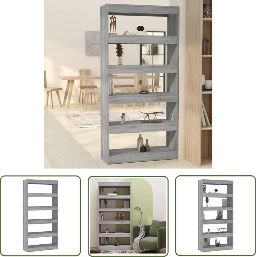 The Living Store Boekenkast kamerscherm 80x30x166 cm bewerkt hout grijs sonoma Boekenkast Grijze Boekenkast Houtsoort Boekenkast Boekenplank Kamermeubel - Foto 2
