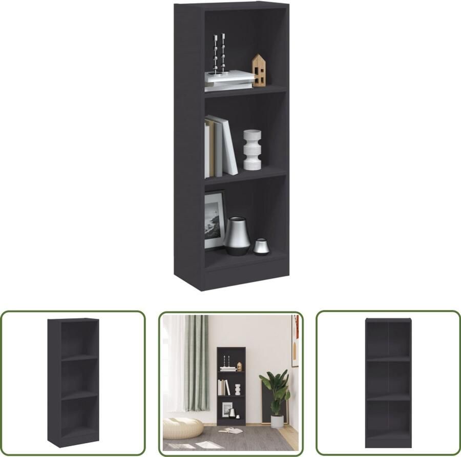 The Living Store Boekenkast met 3 schappen 40x24x109 cm bewerkt hout grijs Hoge Boekenkast Grijze Boekenkast Houten Boekenkast Boekenplank Decoratie Kast