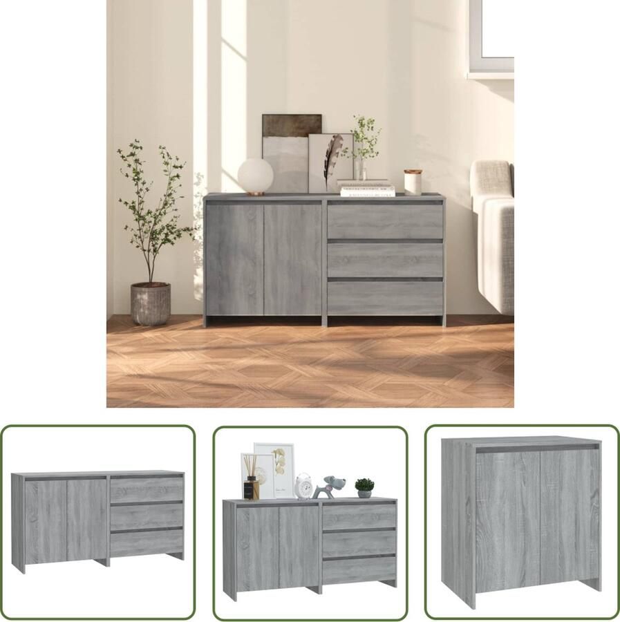 VidaXL 2 st Dressoirs bewerkt hout grijs sonoma eikenkleurig Dressoir Grijze Dressoir Sonoma Eiken Dressoir Houten Dressoir Salontafel