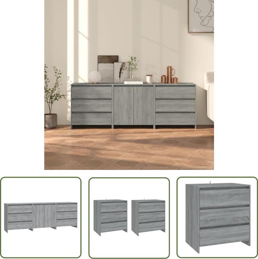 VidaXL 3 st Dressoirs bewerkt hout grijs sonoma eikenkleurig Dressoir Grijze Dressoir Houten Dressoir Sonoma Eiken Dressoir Opbergkast