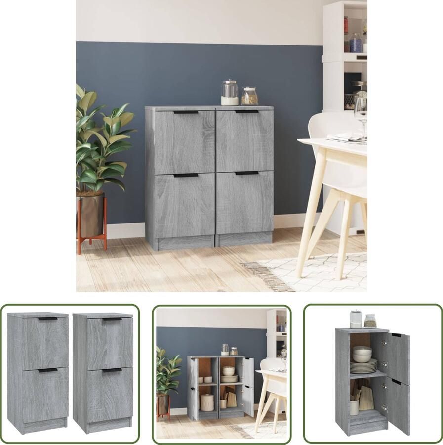 VidaXL Dressoirs 2 st 30x30x70 cm bewerkt hout grijs sonoma eikenkleur Dressoirs Grijze Dressoirs Houten Dressoirs Salontafel Bijzettafel
