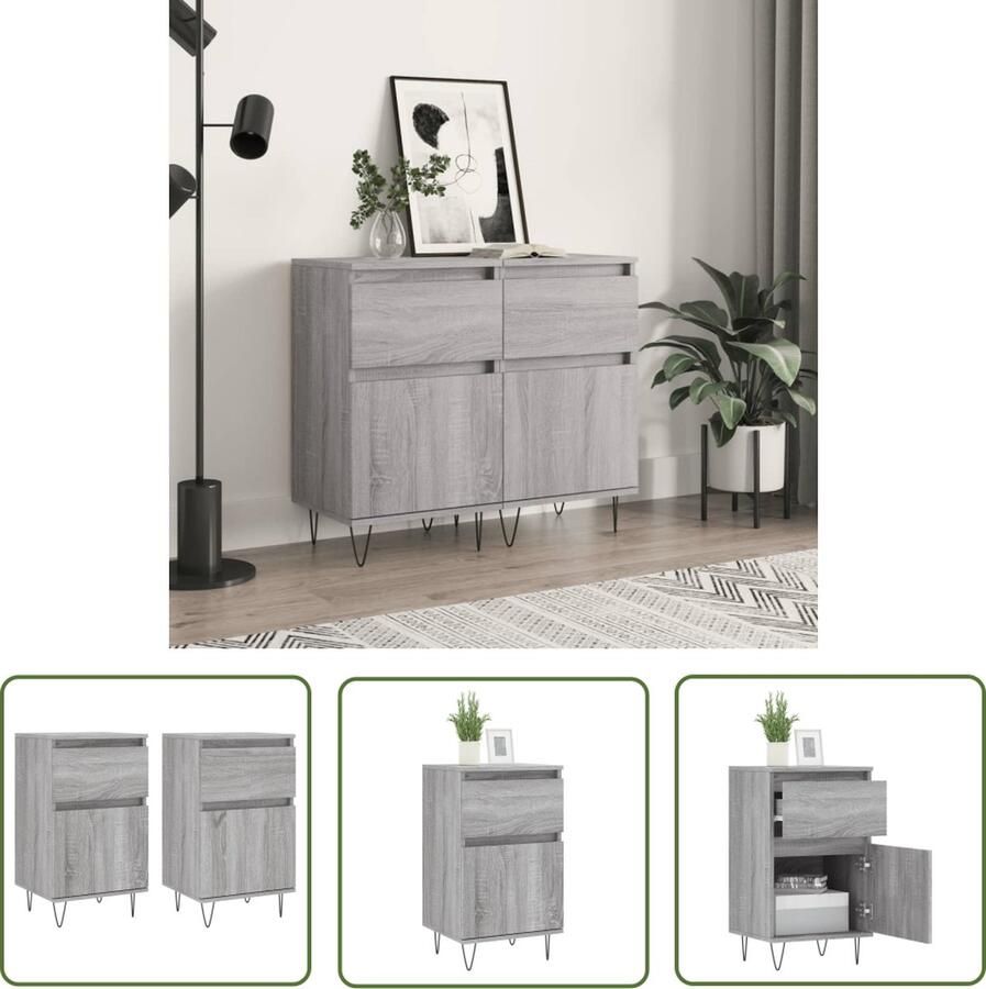 The Living Store Dressoirs 2 st 40x35x70 cm bewerkt hout grijs sonoma Dressoir Opbergkast Kast Houten Dressoir Grijze Dressoir - Foto 3
