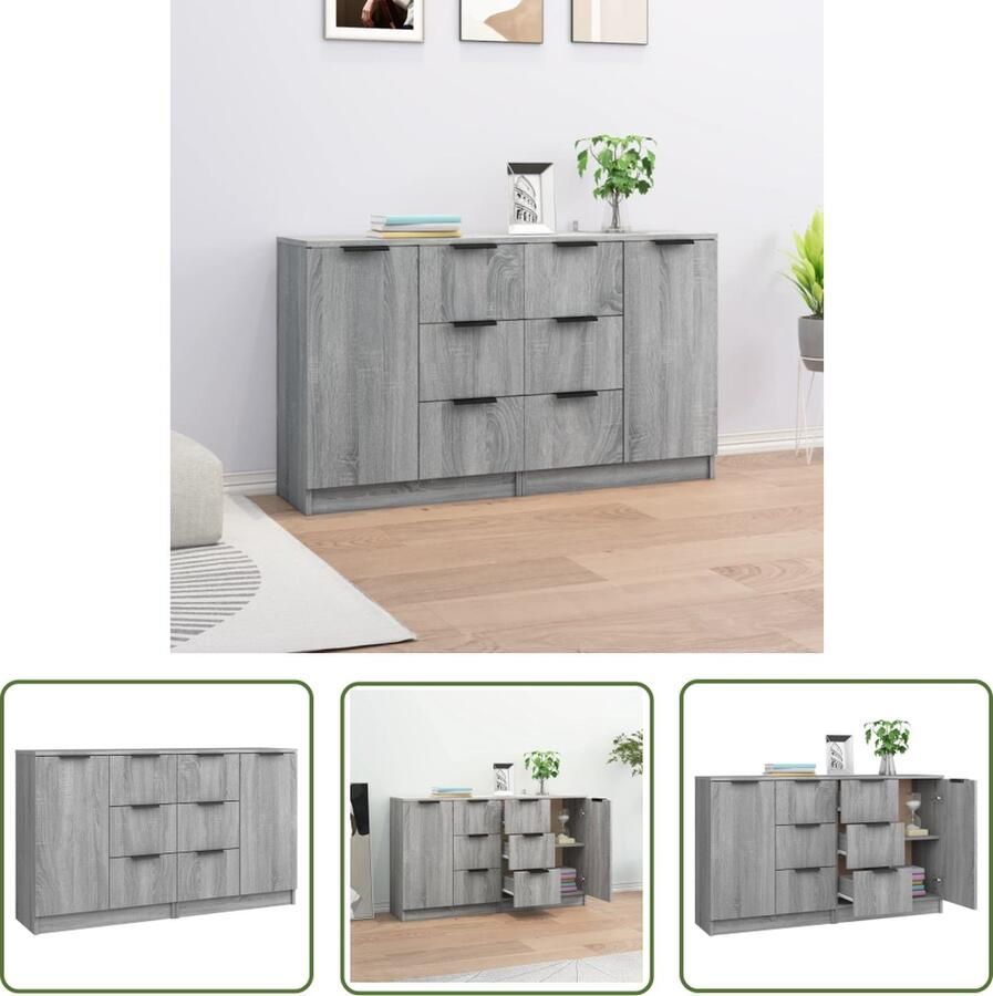 The Living Store Dressoirs 2 st 60x30x70 cm bewerkt hout grijs sonoma eiken Dressoir Minimalistisch Grijze Dressoir Houten Dressoir Salontafel