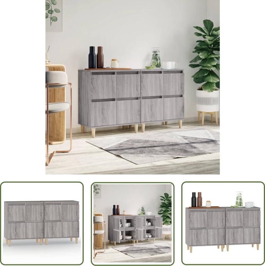 The Living Store Dressoirs 2 st 60x35x70 cm bewerkt hout grijs sonoma eikenkleur Dressoir Meubel Houten Dressoir Grijze Dressoir Vintage Dressoir