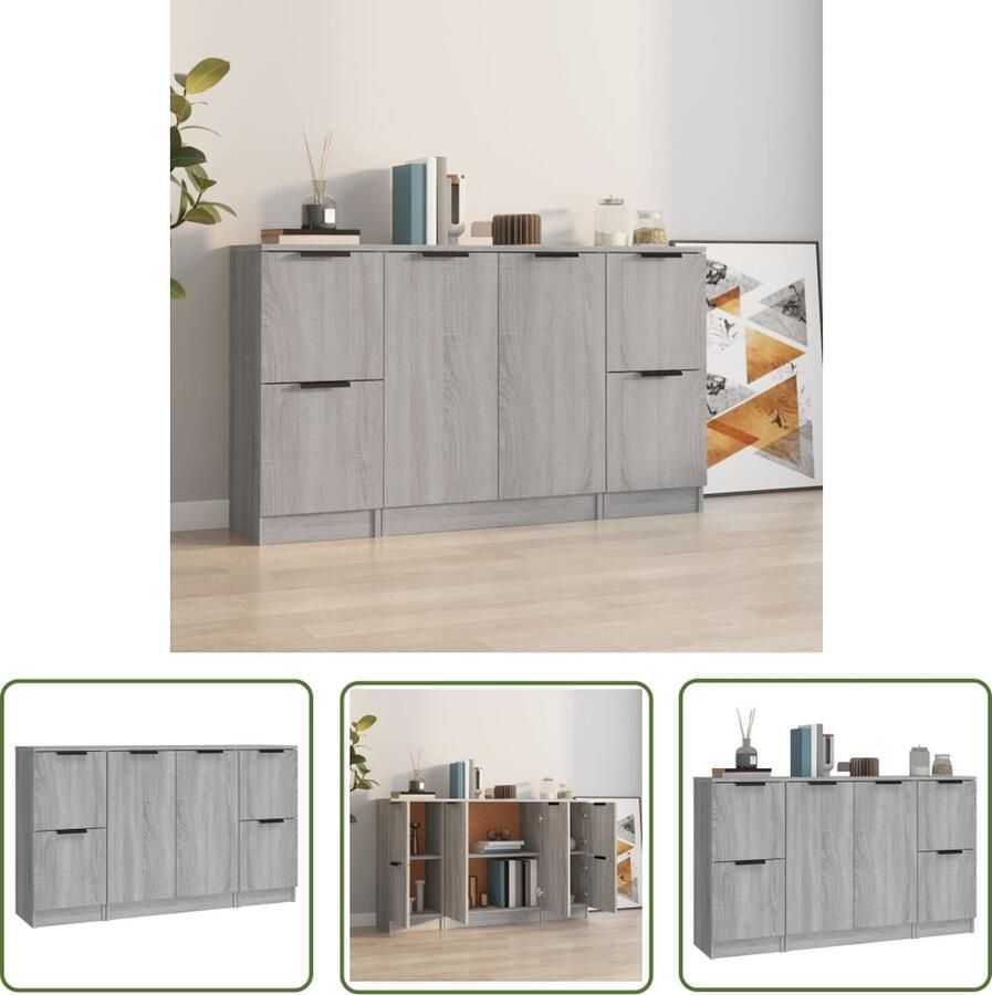 VidaXL Dressoirs 3 st bewerkt hout grijs sonoma eikenkleurig Dressoirs Grijze Dressoirs Sonomapine Dressoirs Houten Dressoirs Salontafel