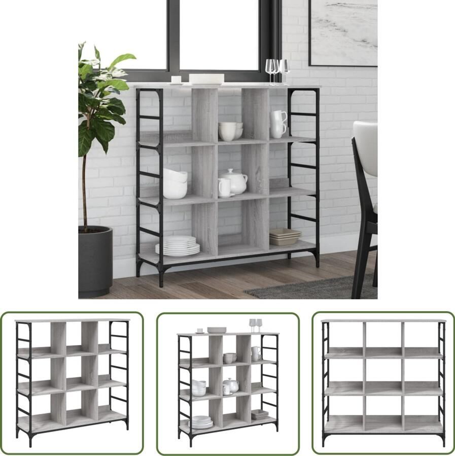 The Living Store Dressoir 102x32x103 5 cm bewerkt hout grijs sonoma eikenkleurig Dressoir Opbergkast Salontafel Houten Dressoir Grijze Dressoir