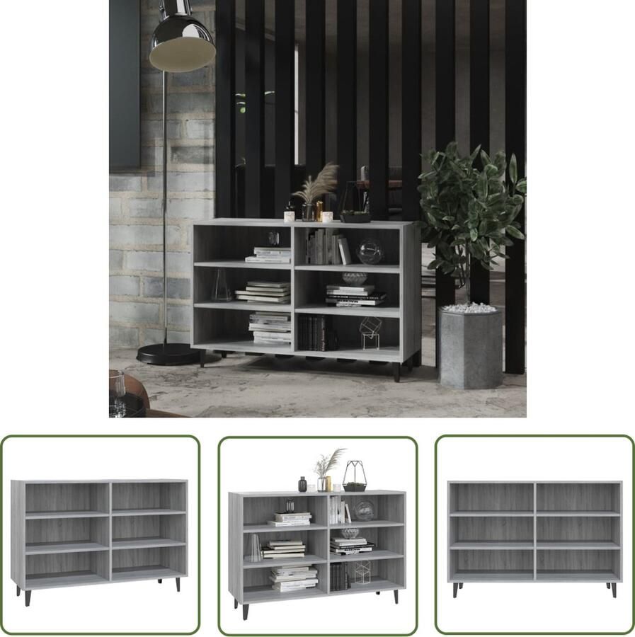The Living Store Dressoir 103 5x35x70 cm bewerkt hout grijs sonoma eikenkleurig Dressoir Industrieel Design Grijze Eiken Kleur Opbergkast Salontafel