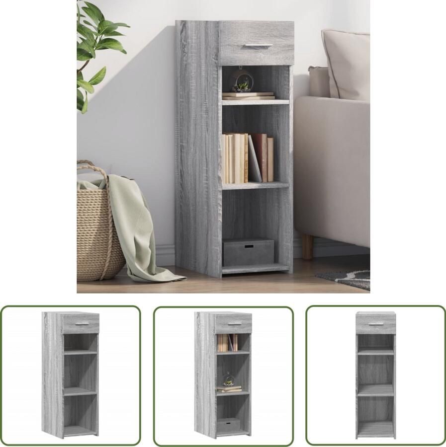 The Living Store Dressoir 30x42 5x93 cm bewerkt hout grijs sonoma eikenkleurig Dressoir Scandinavisch Design Houten Dressoir Grijze Dressoir Opbergkast