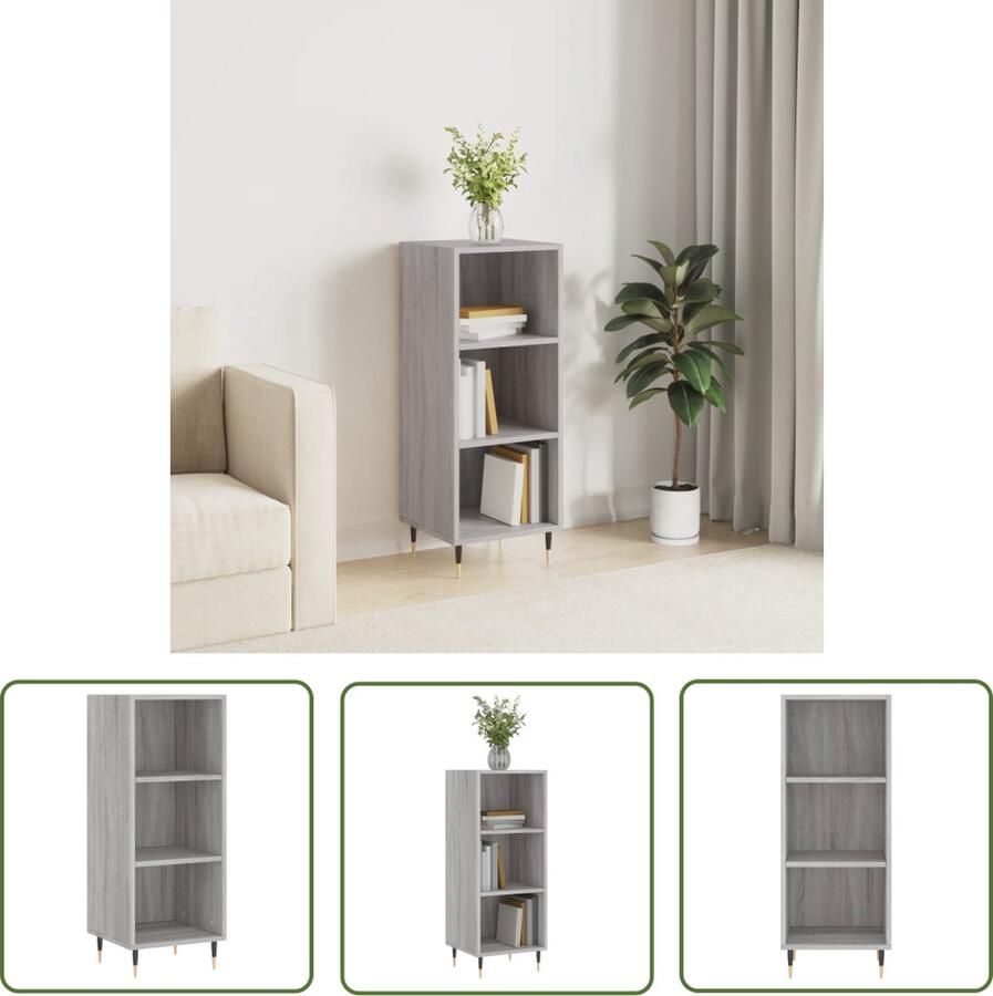 The Living Store Dressoir 34 5x32 5x90 cm bewerkt hout grijs sonoma eikenkleurig Dressoir Grijze Dressoirs Modern Dressoir Houten Dressoir Opbergmeubel - Foto 3